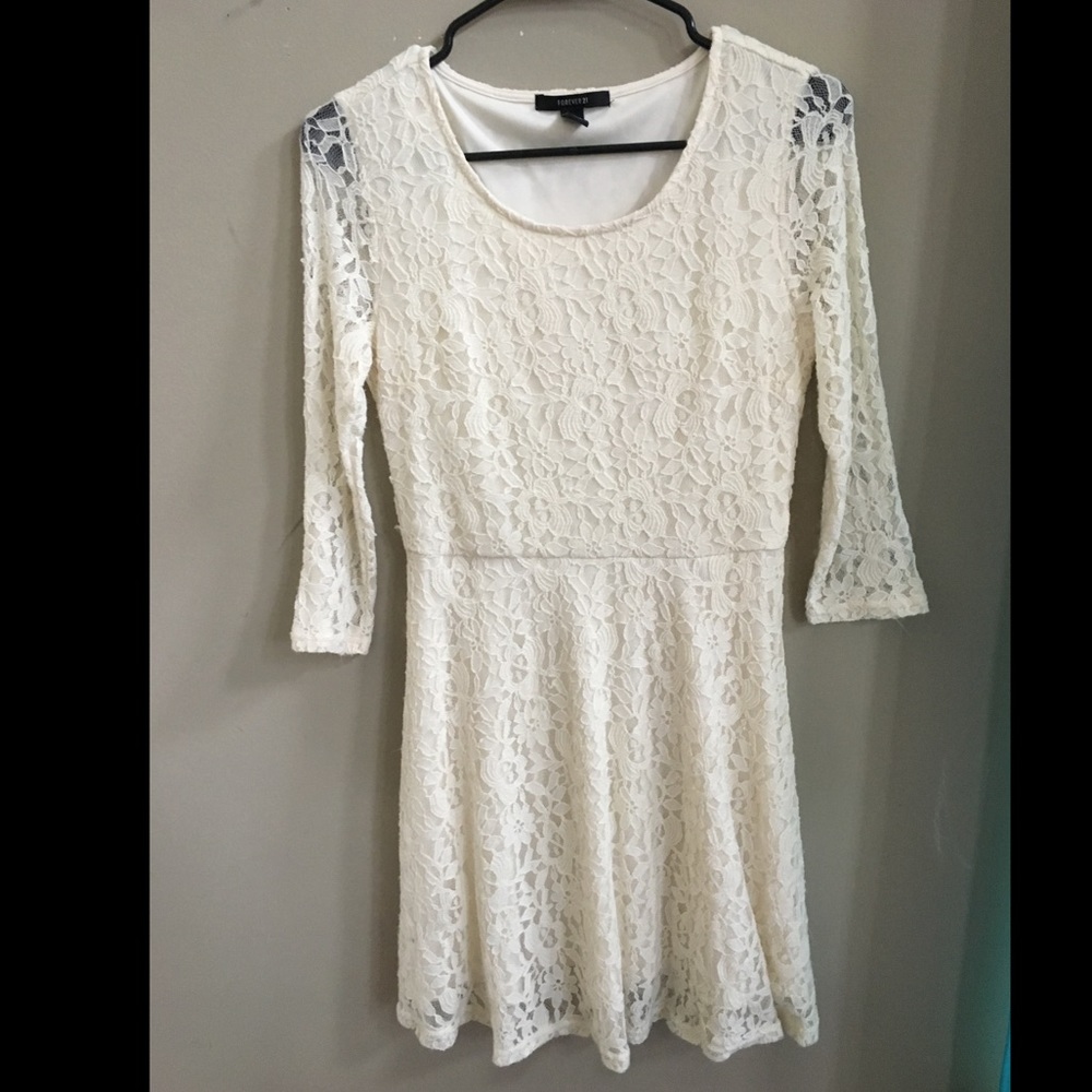 SOLD Forever 21 ivory lace skater dress.